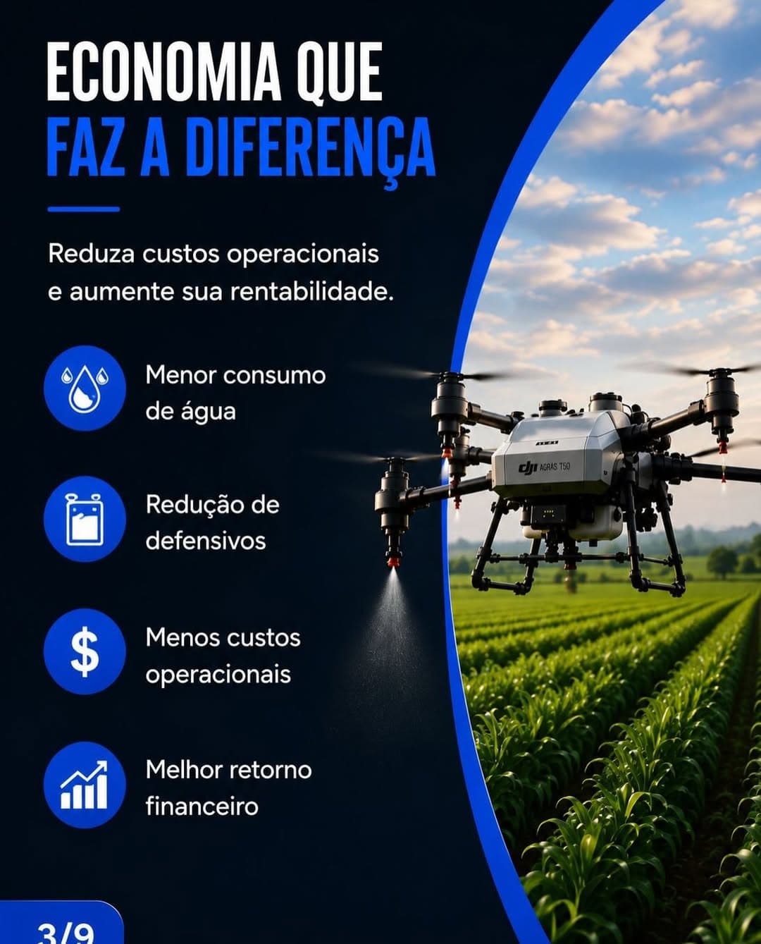 Drone pulverizando com economia